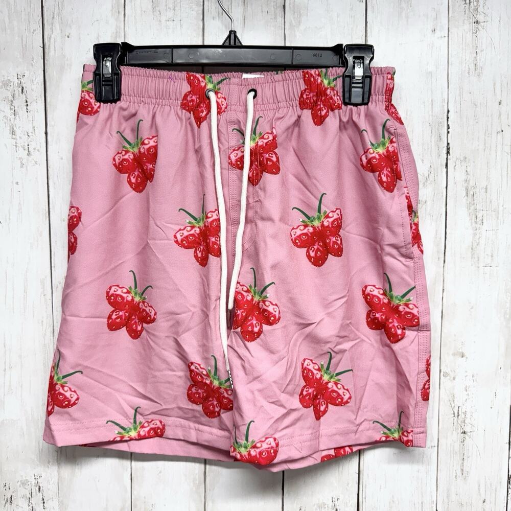 Petals‎ and Peacocks Shorts Men Sz Small Pink Strawberry Print Swim Short Trunks
